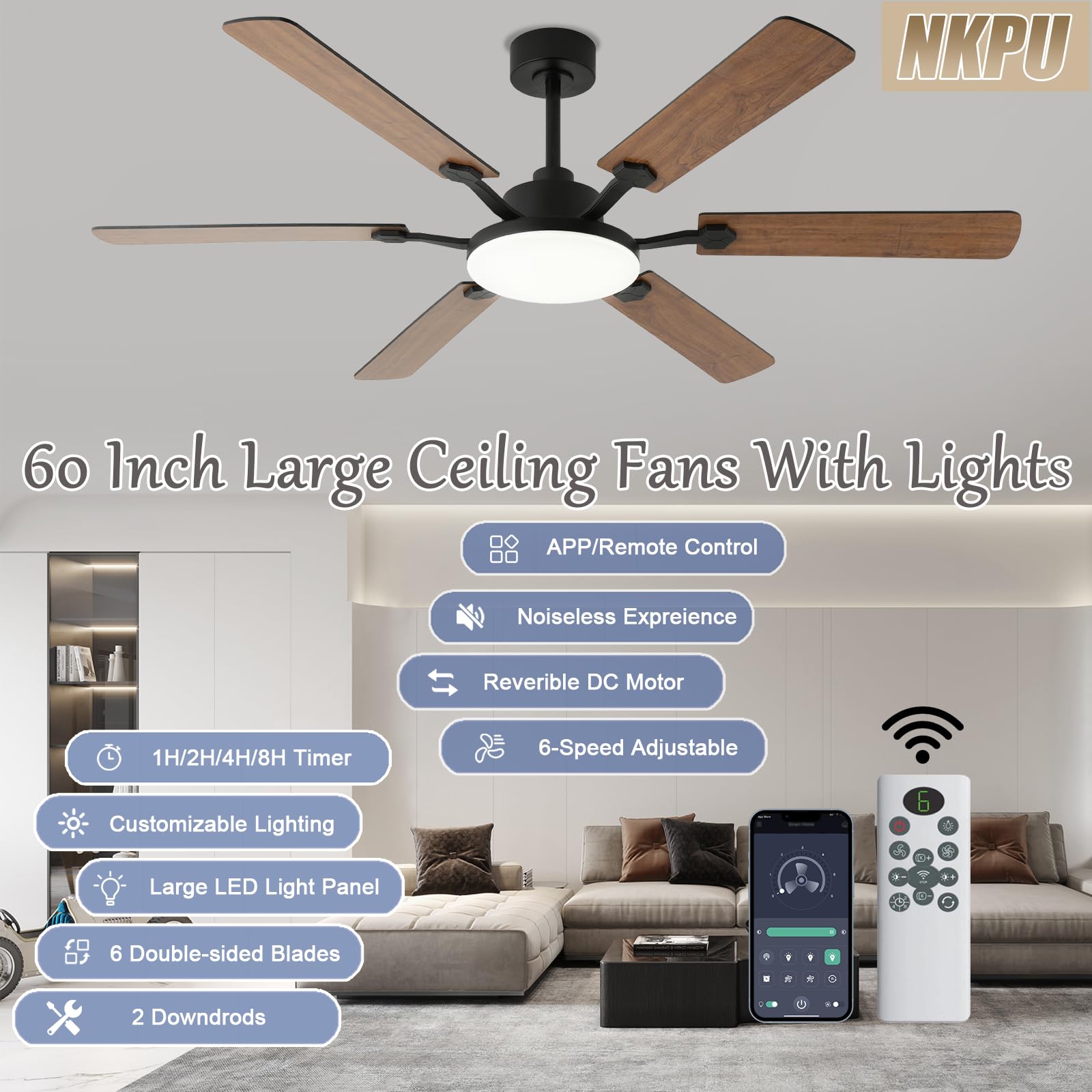 NKPU brown wood-grain blades highlight warm modern design