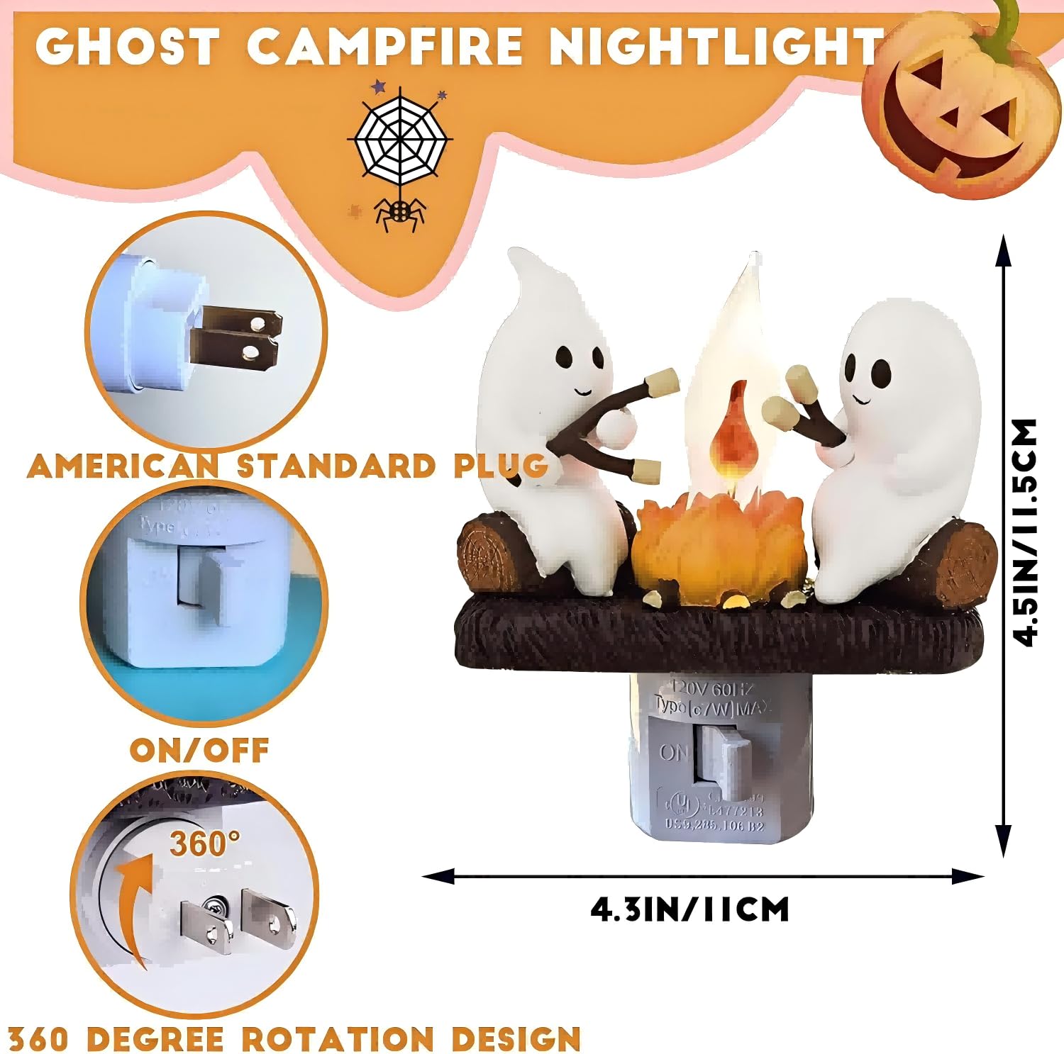 nlaa Halloween decor 3D ghost nightlight with logs adds cozy ambiance.