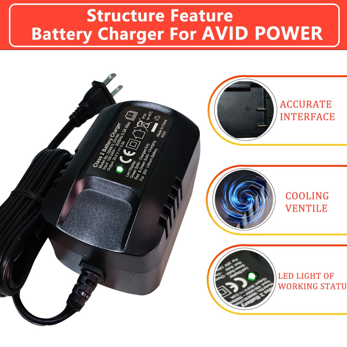 nlkvilla 20V battery charging status LED shows red while charging and green when full.