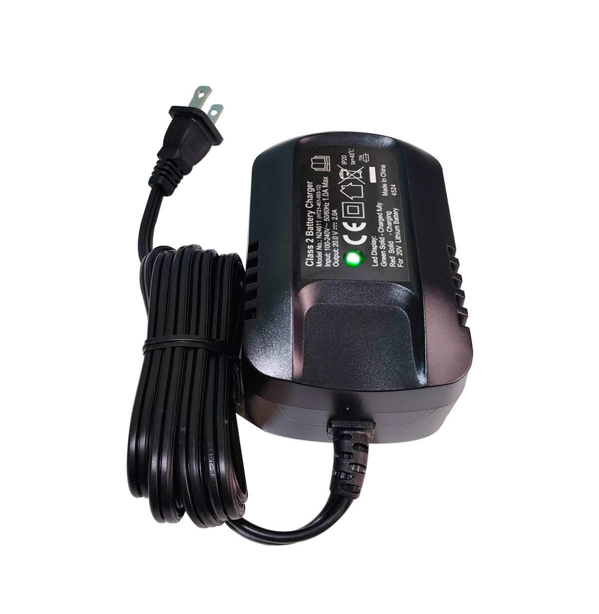 The nlkvilla Hyper Tough 20V fast charger front view with status LEDs.