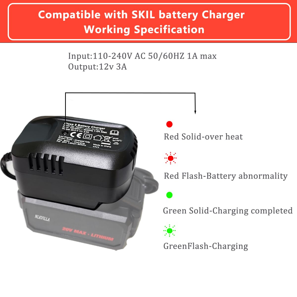 NLKVilla SKIL 12V charger LED indicators help track charging progress
