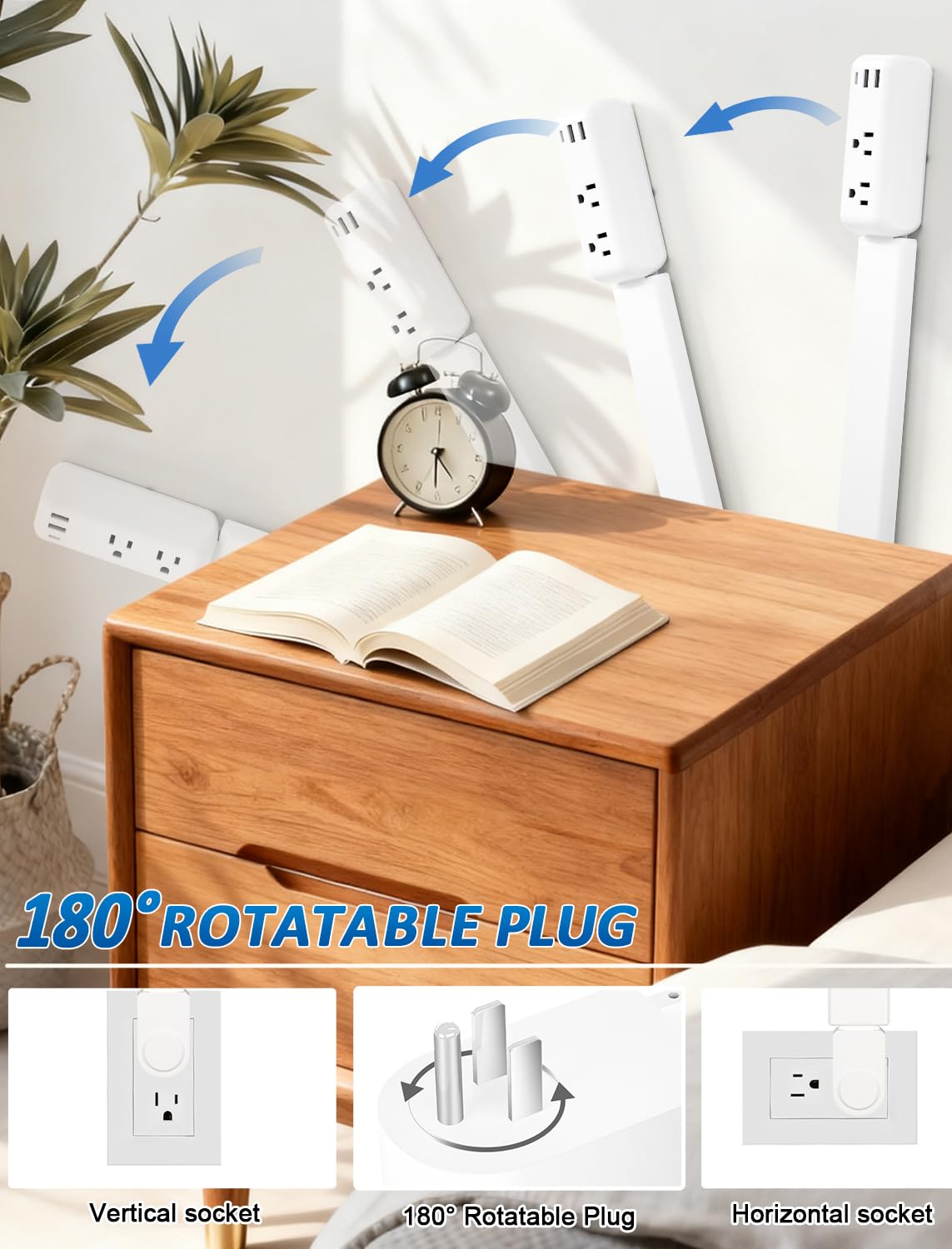 NLMRXI rotating wall outlet extender at 180 degrees for easy access behind furniture