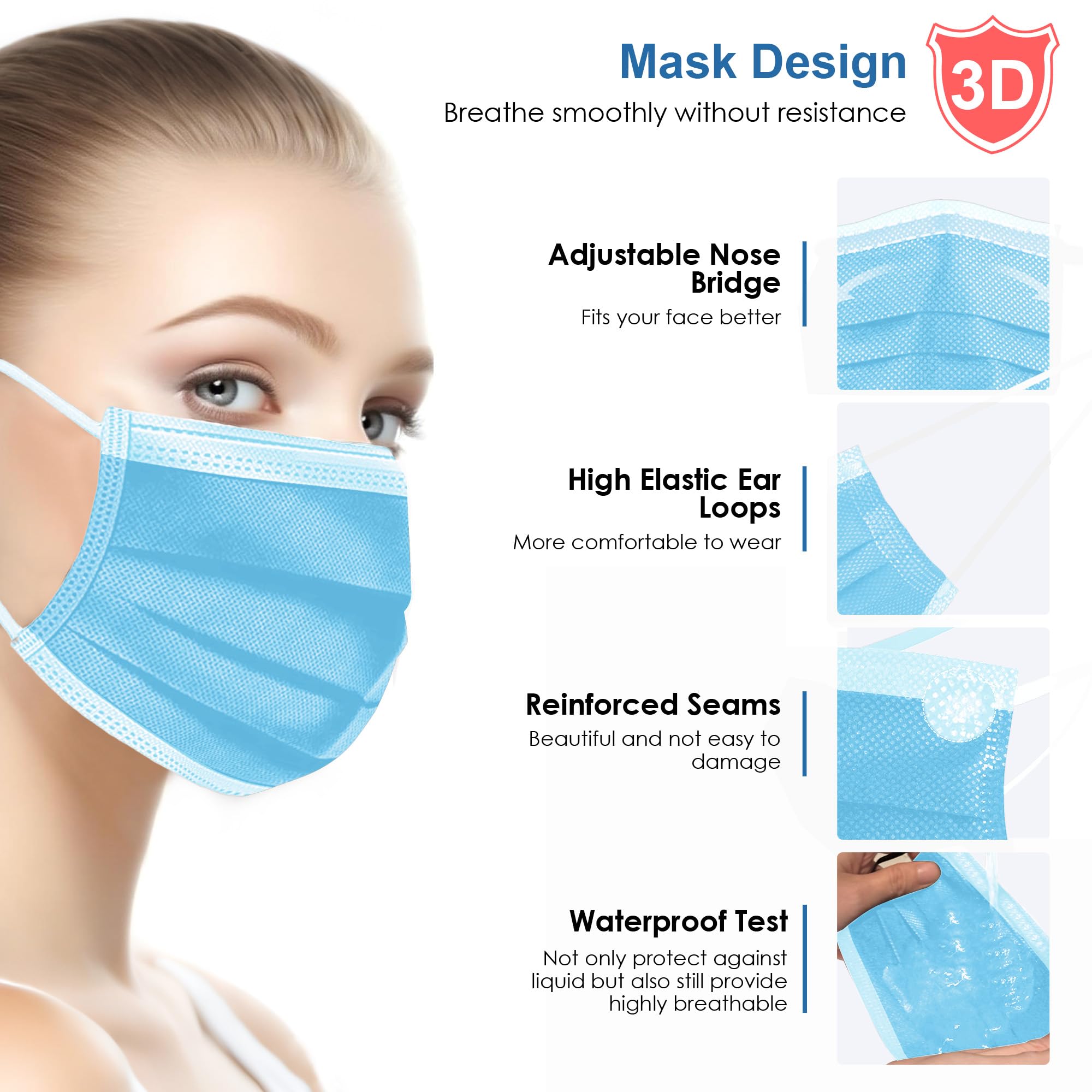 NNPCBT blue masks with nose wire for secure nose bridge fit.
