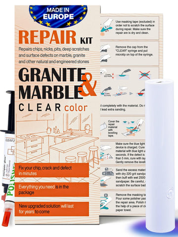 NNREPAIR marble-granite-quartz repair kit with clear material for seamless chip repair