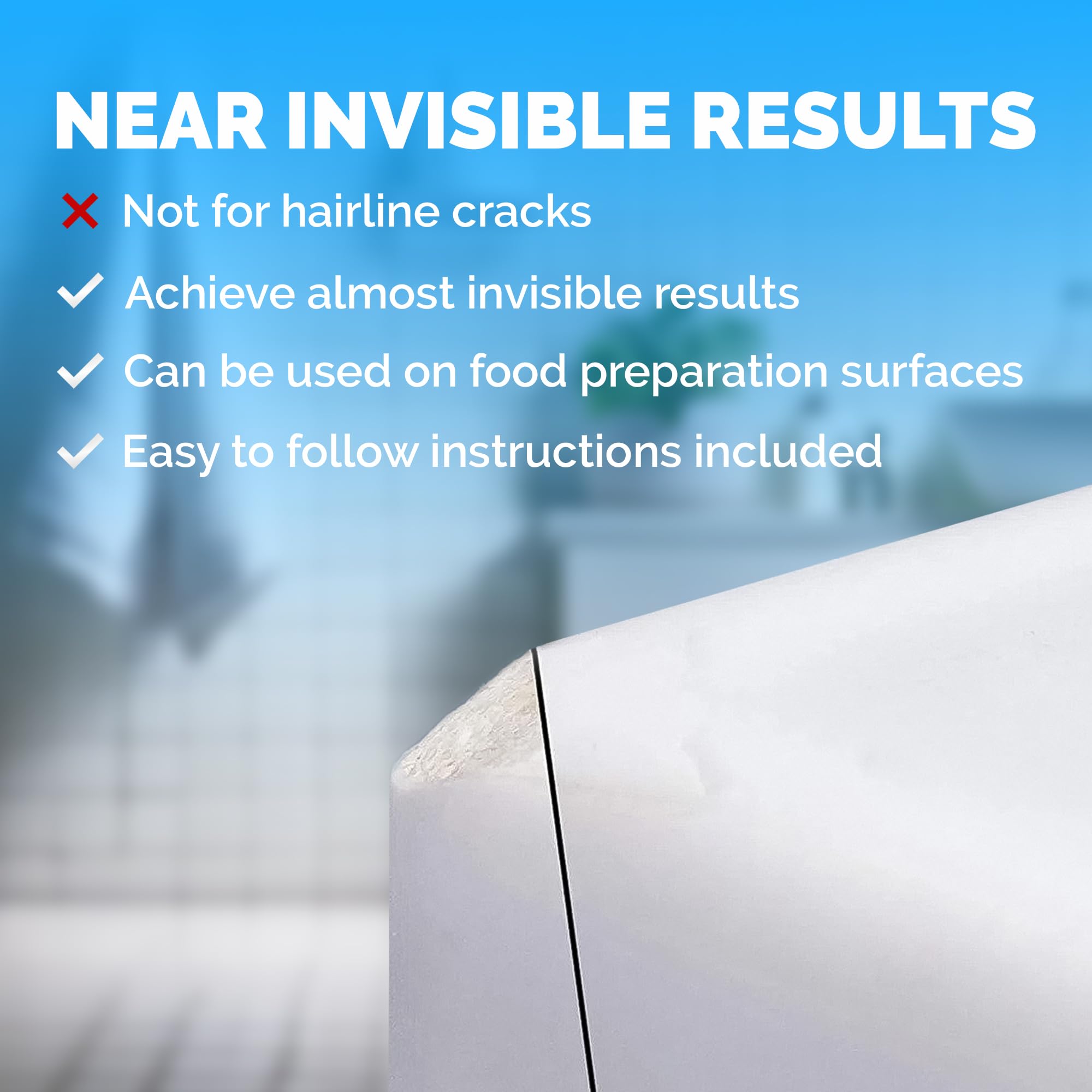 NNREPAIR white acrylic color blends with light surfaces for repairs.