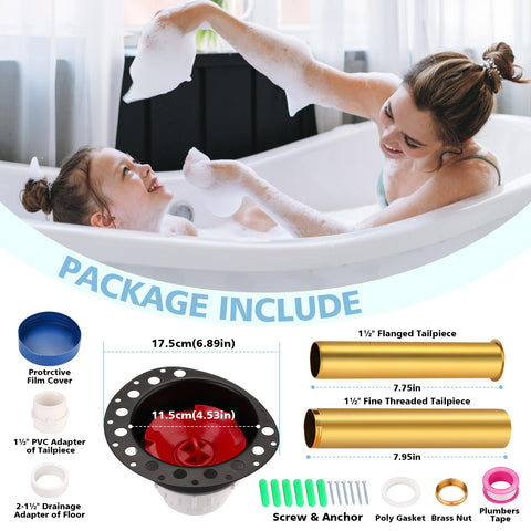 Noarixa brass tailpiece provides sturdy support for reliable tub drainage.