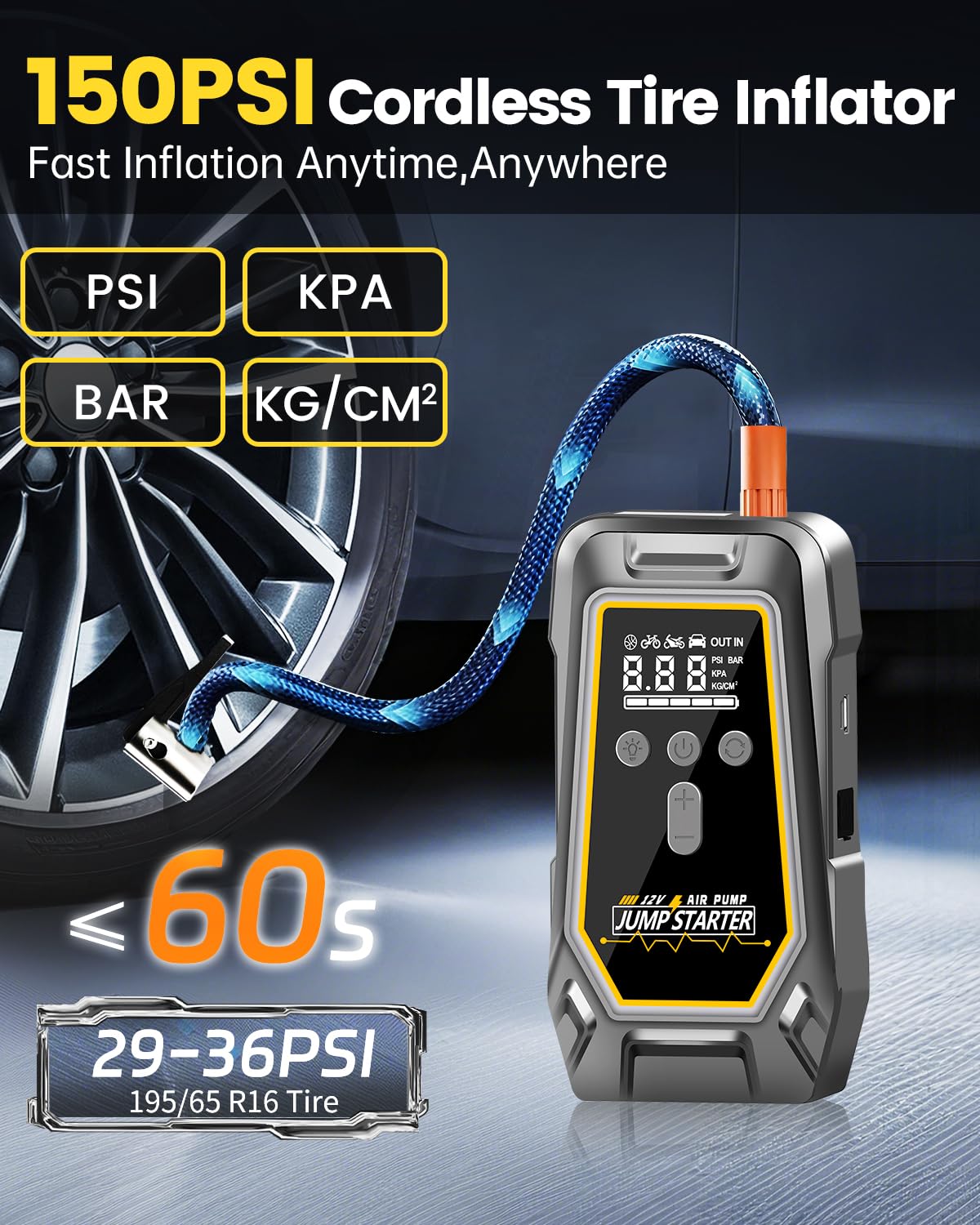 NOBIWA LED light aids night-time tire checks and emergencies.