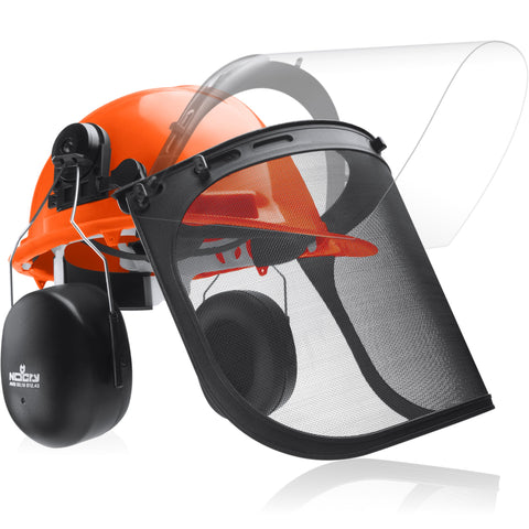 NoCry 6-in-1 chainsaw helmet with face shield for integrated head and eye protection