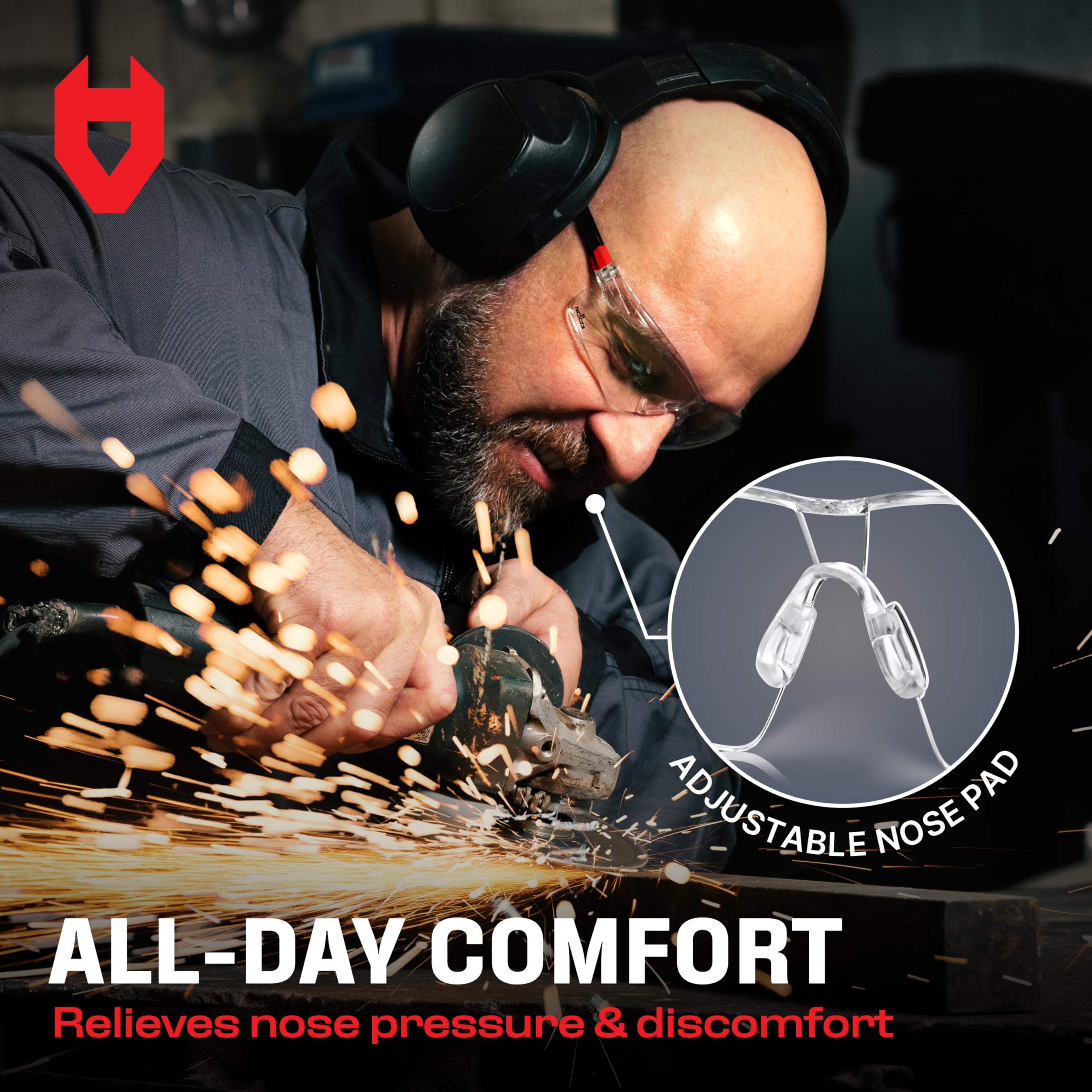 NoCry adjustable temples and nose pads for a secure, comfortable fit
