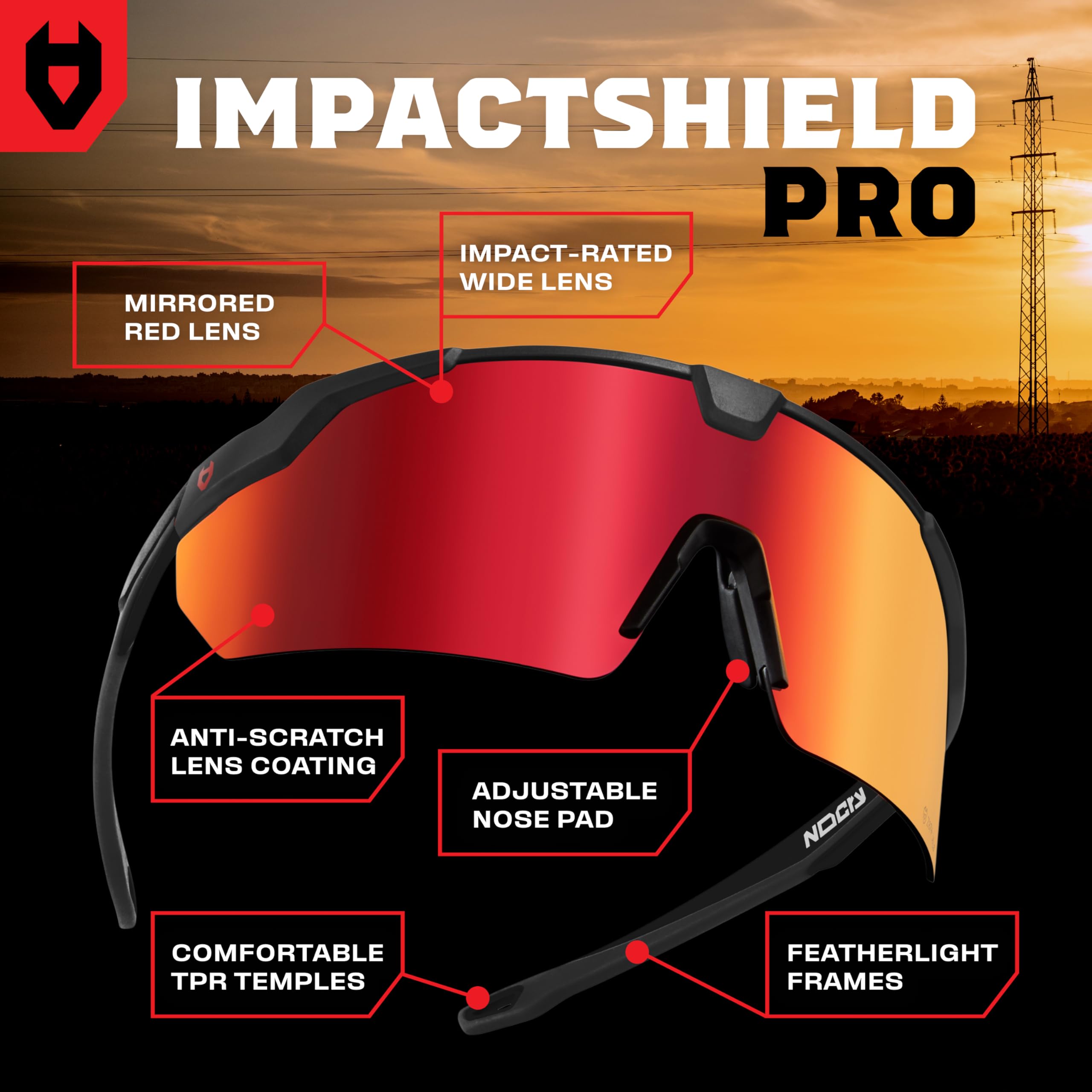nocry ANSI Z87 sunglasses with UV protection for sunny days.