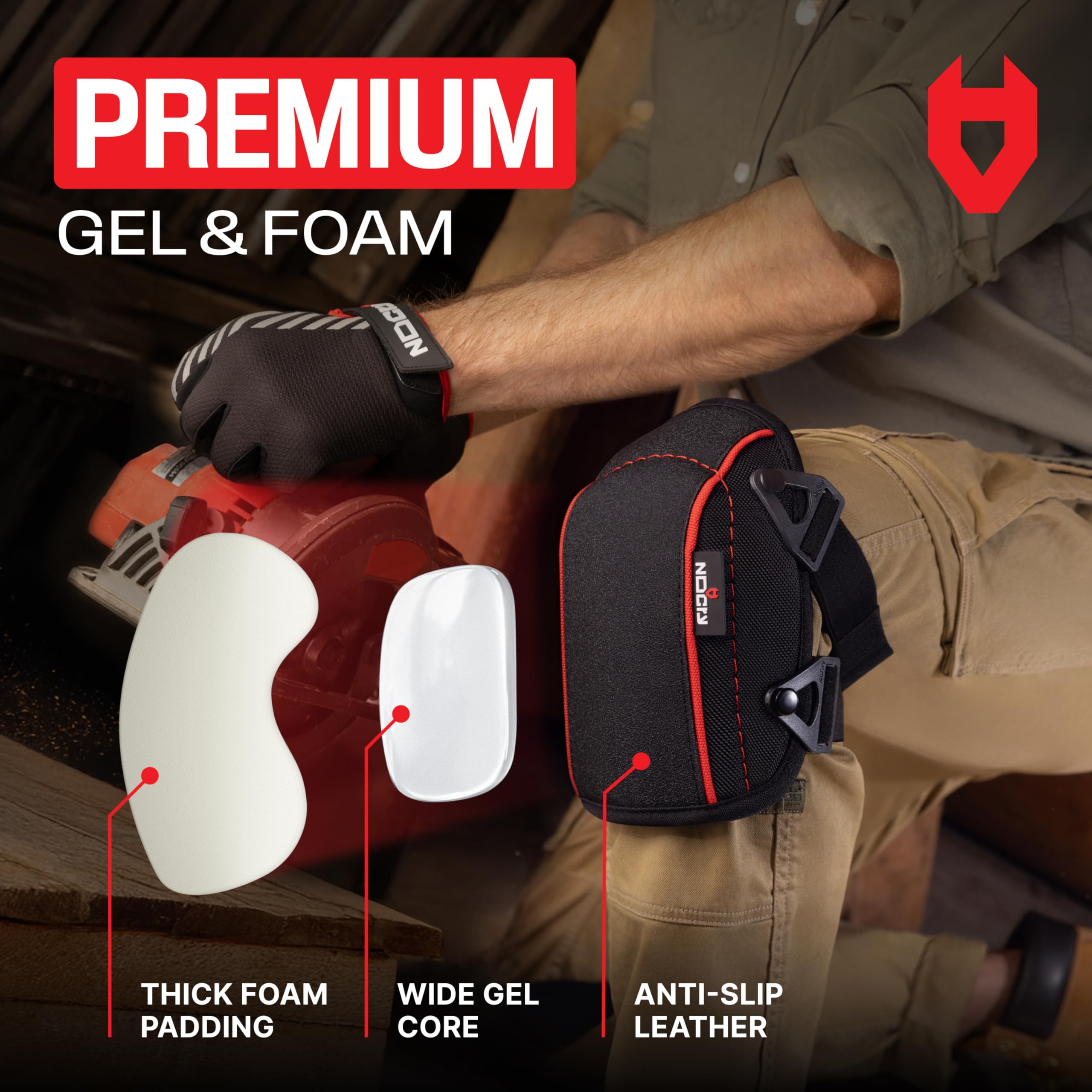 NoCry knee pads with non-slip leather outer guard floors and stay in place.