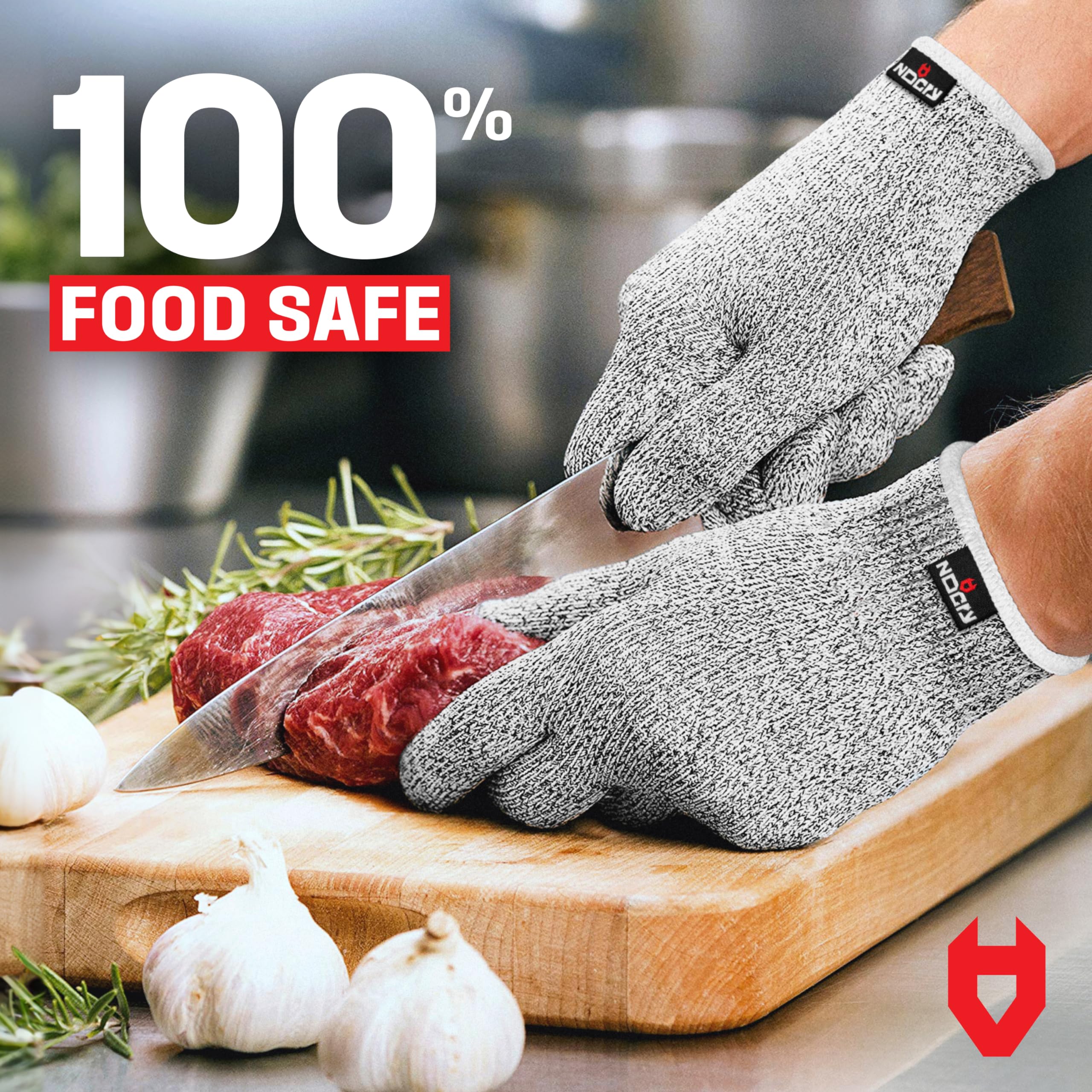 NoCry machine-washable, food-safe gloves simplify cleanup after prep.