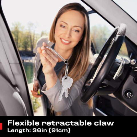 NoCry retractable claw keeps hard-to-reach objects within grasp.