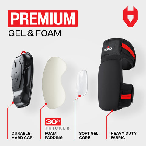 NoCry gel padding combined with foam cushions the knee for comfortable all-day wear.