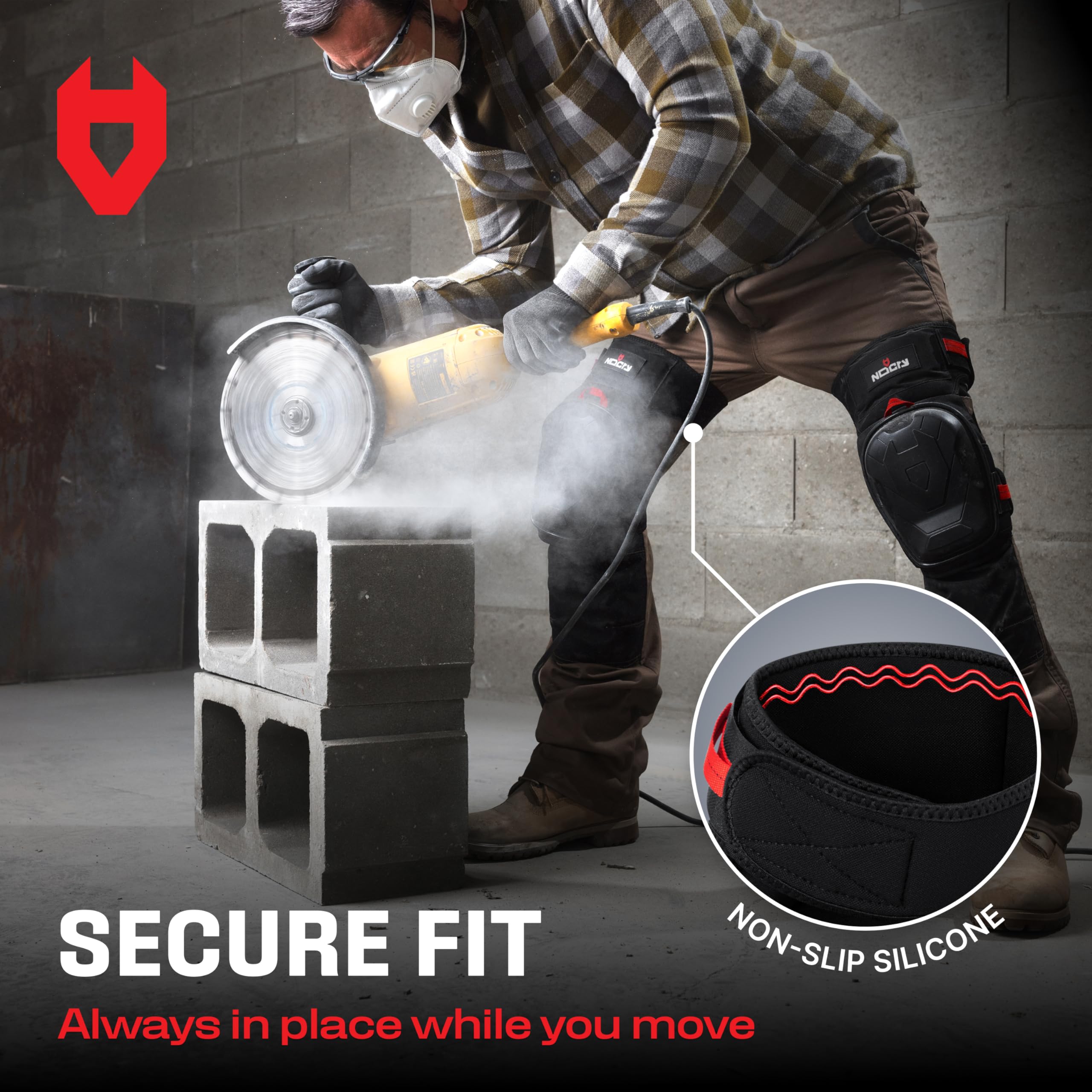 NoCry knee pads' durable construction supports tough jobs on hard surfaces.