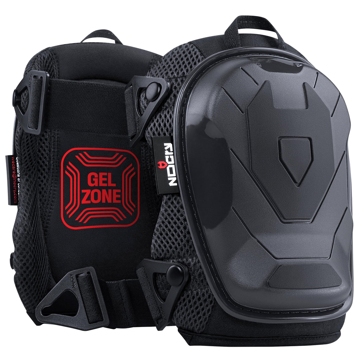 NoCry knee pads with ankle support stabilize the user during kneeling.