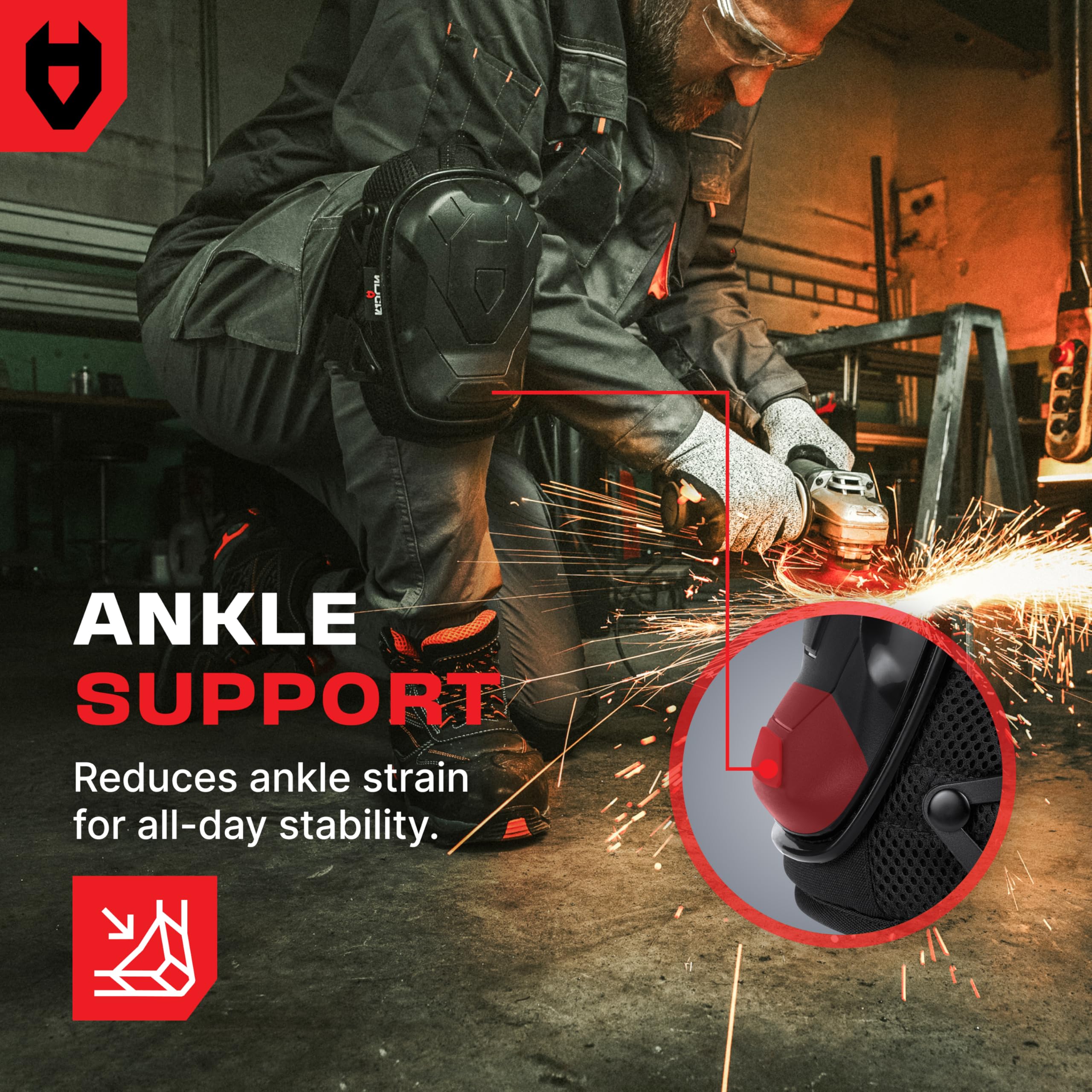 NoCry knee pads feature reinforced rivets for heavy-duty use.
