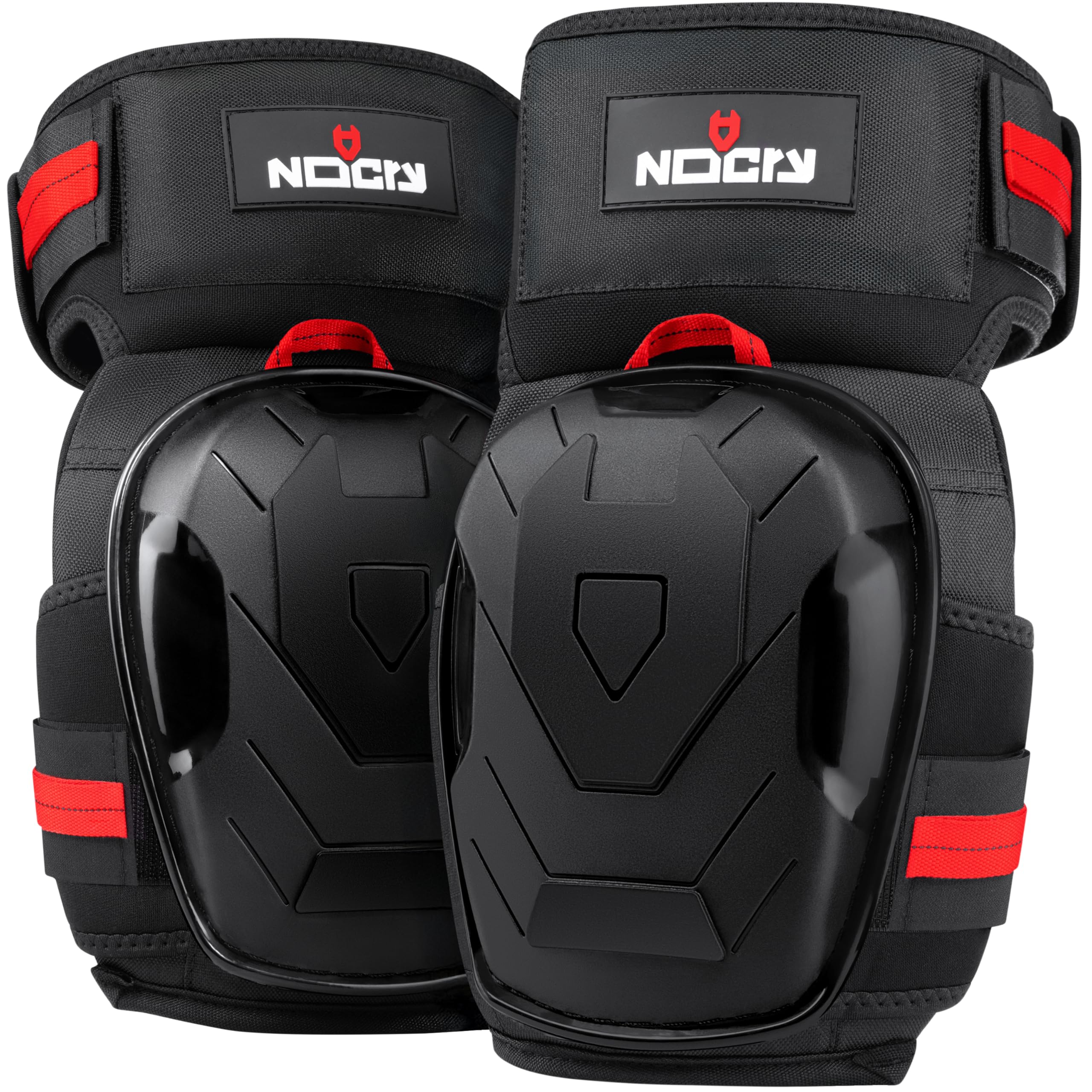 NoCry knee pads with anti-slip cap gripping a rough concrete surface.