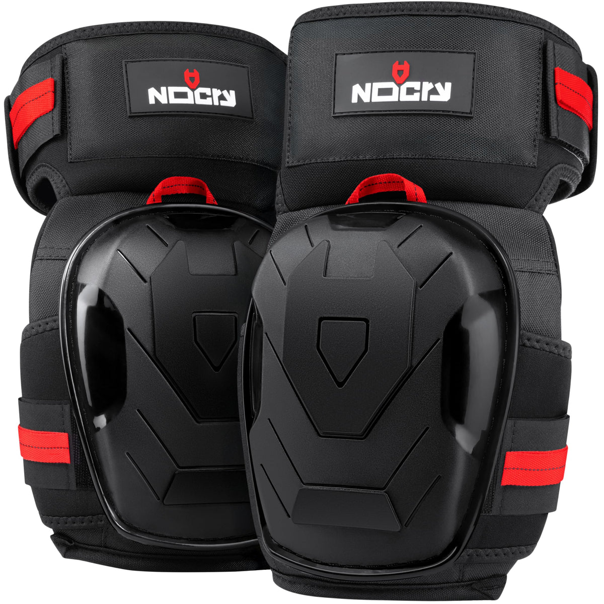 NoCry knee pads with anti-slip cap gripping a rough concrete surface.