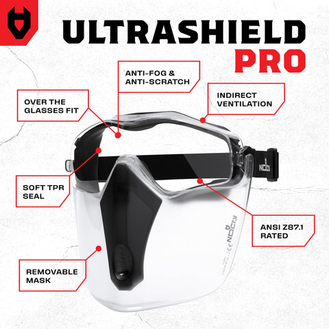 NoCry shield with scratch-resistant goggles protects lens against debris.