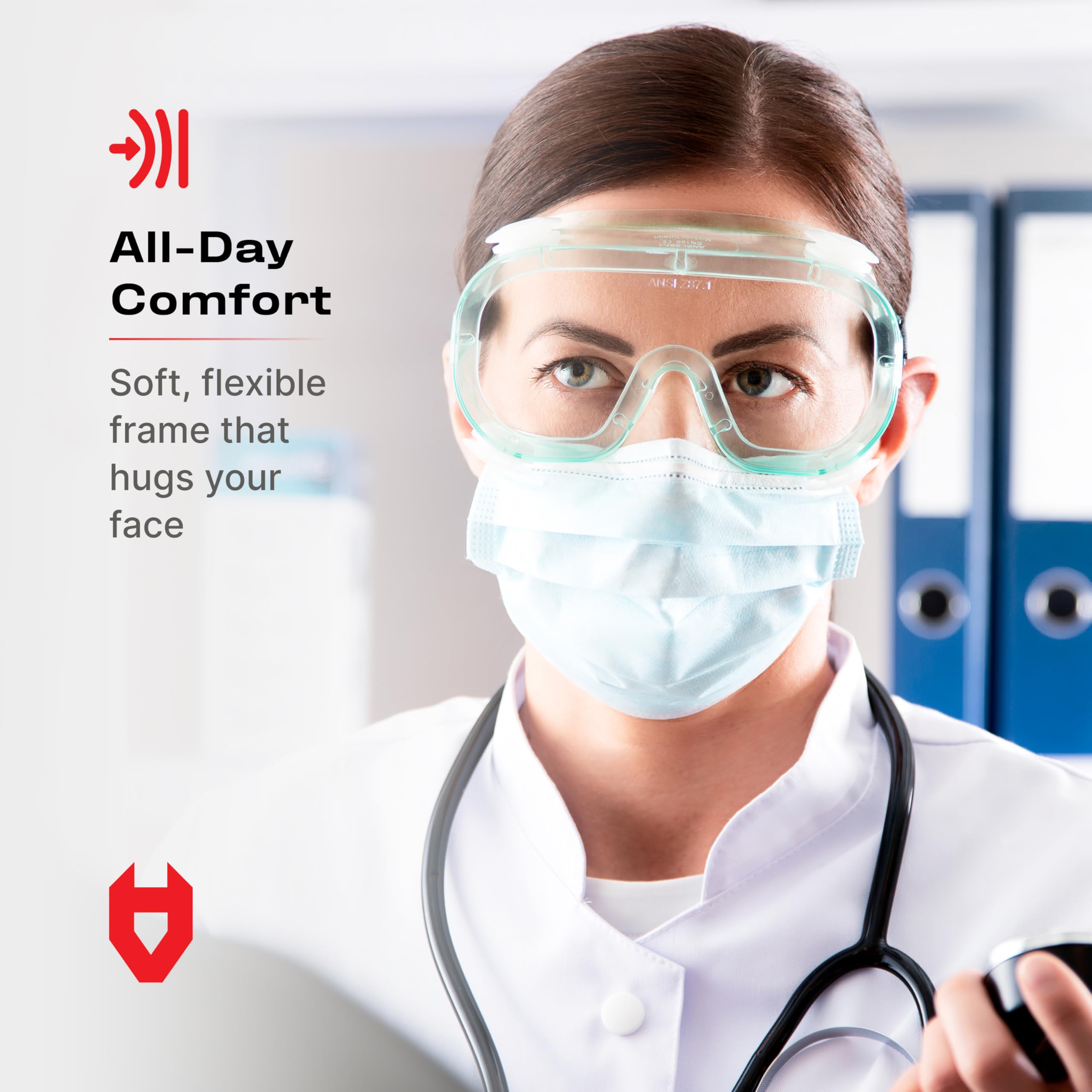 NoCry soft, flexible frame hugs the face for long shifts.