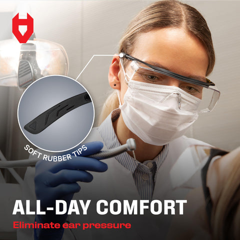 NoCry soft temple tips reduce behind-the-ear pressure for comfort.