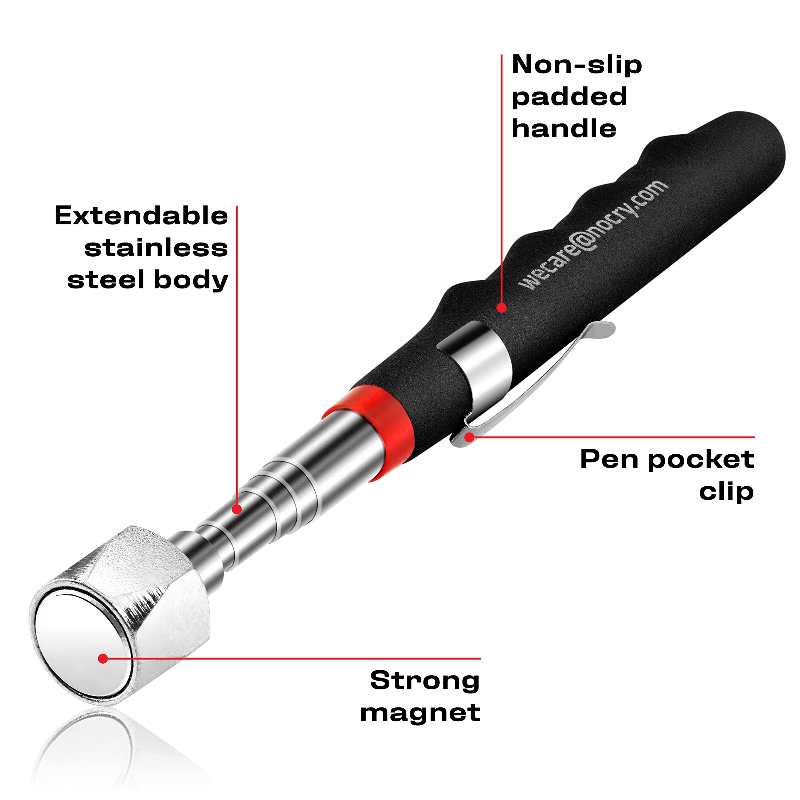 NoCry magnetic pickup tool reaches 30 inches to grab bolts beneath your workbench