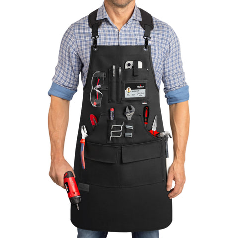 NoCry Woodworking Apron with cross-back straps for all-day comfort during long sessions.