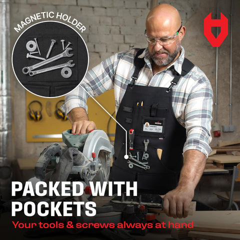 NoCry apron leather hang loops helping organize tools within reach.