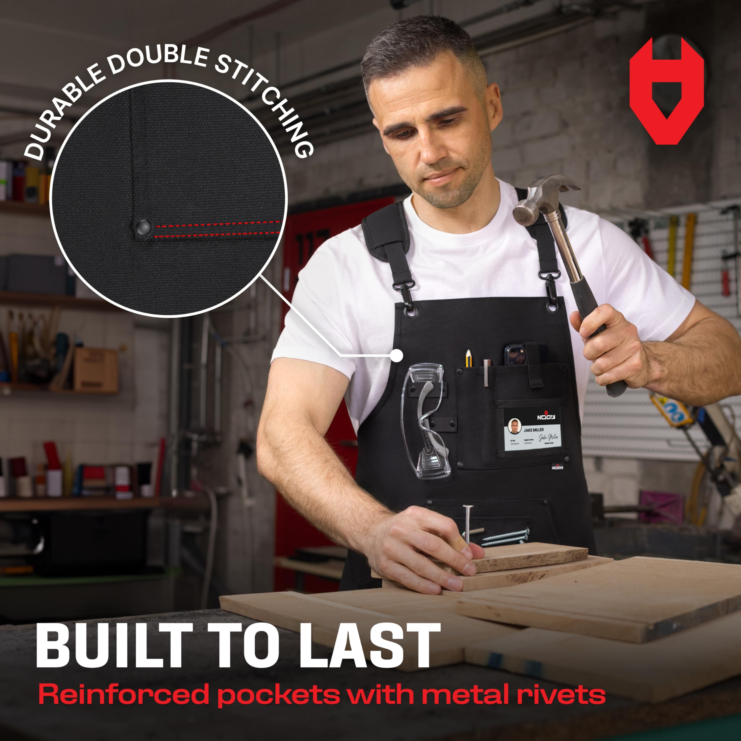 NoCry apron with magnetic holder for quick, hands-free tool access.