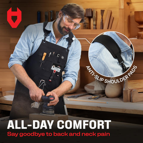 NoCry apron quick-release buckle makes on/off fast and simple.