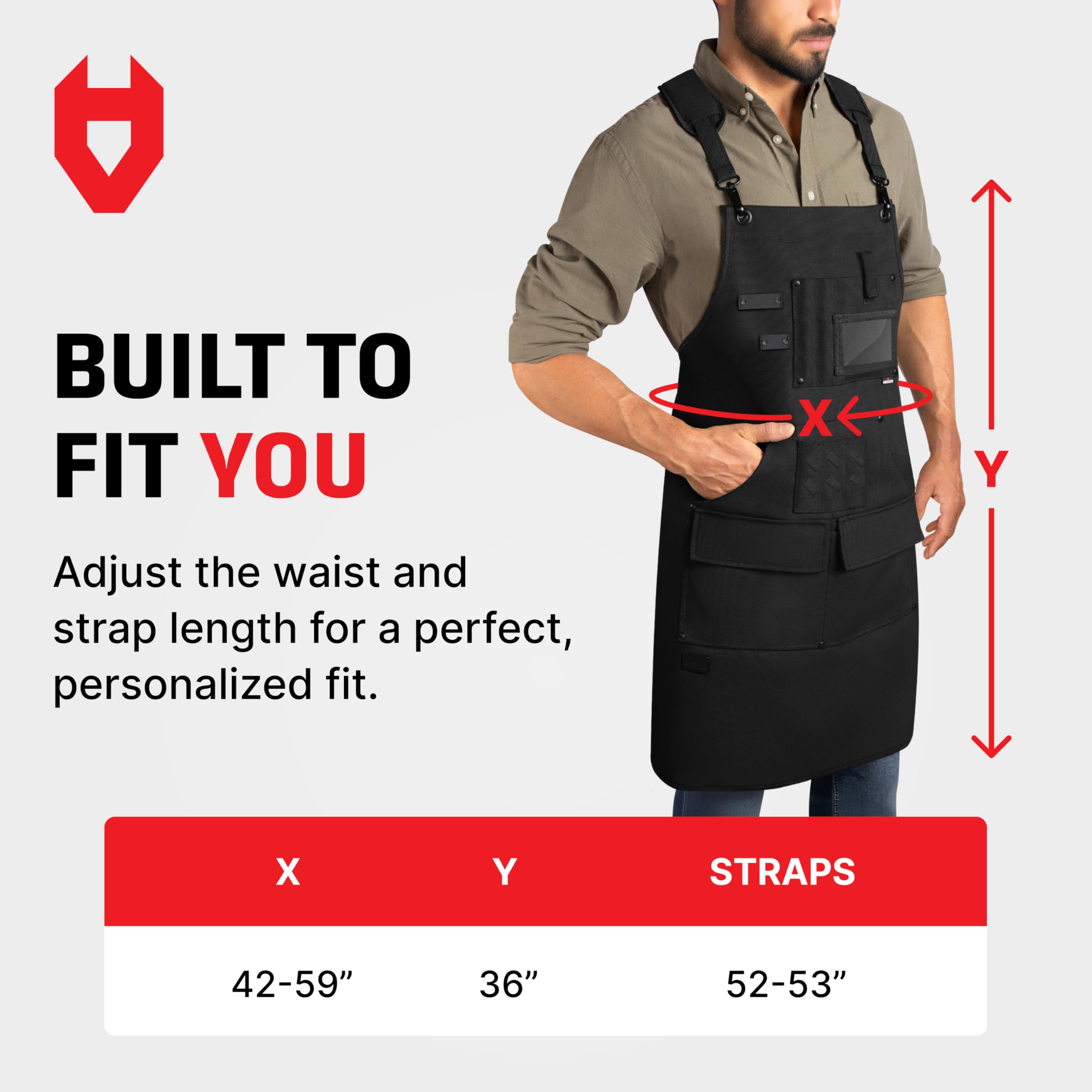 NoCry apron triangle back slide enables a customized, stable fit.