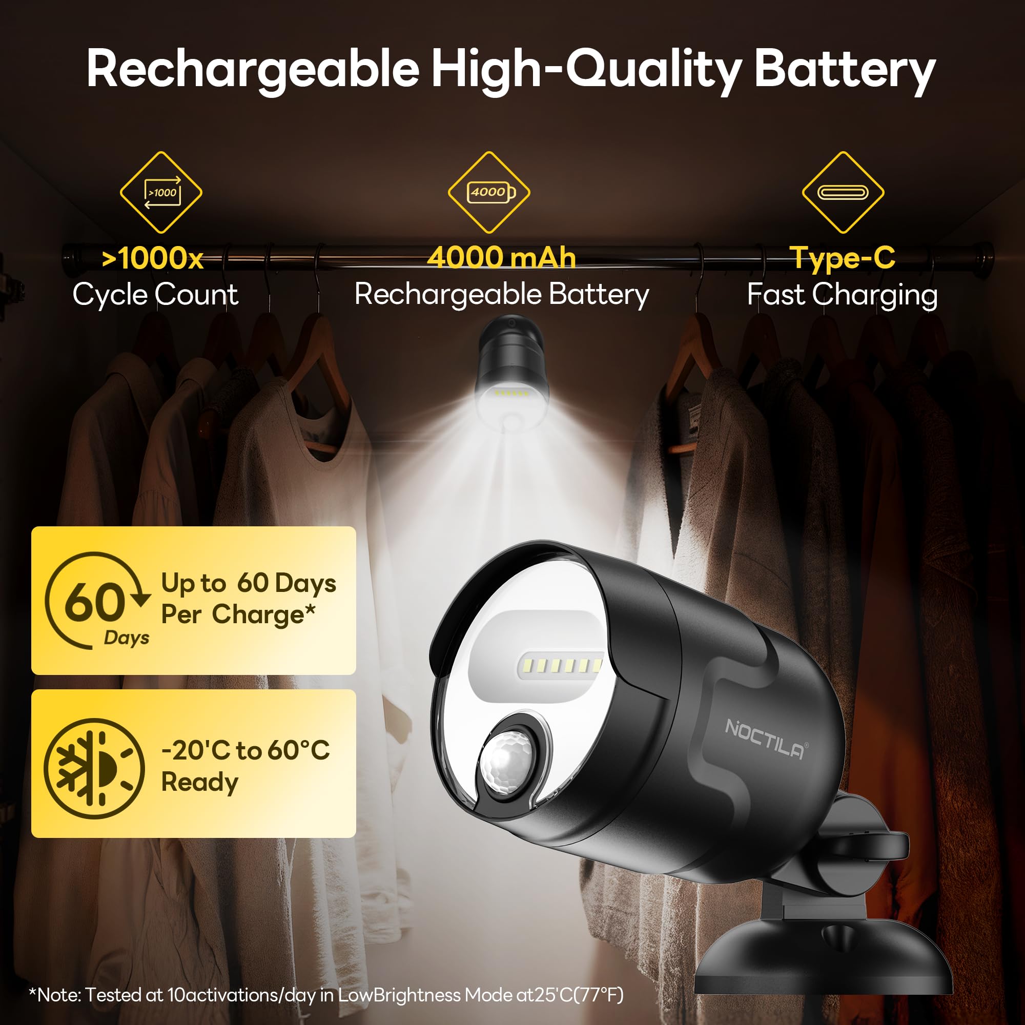 Noctila IP65 waterproof design withstands rain and snow