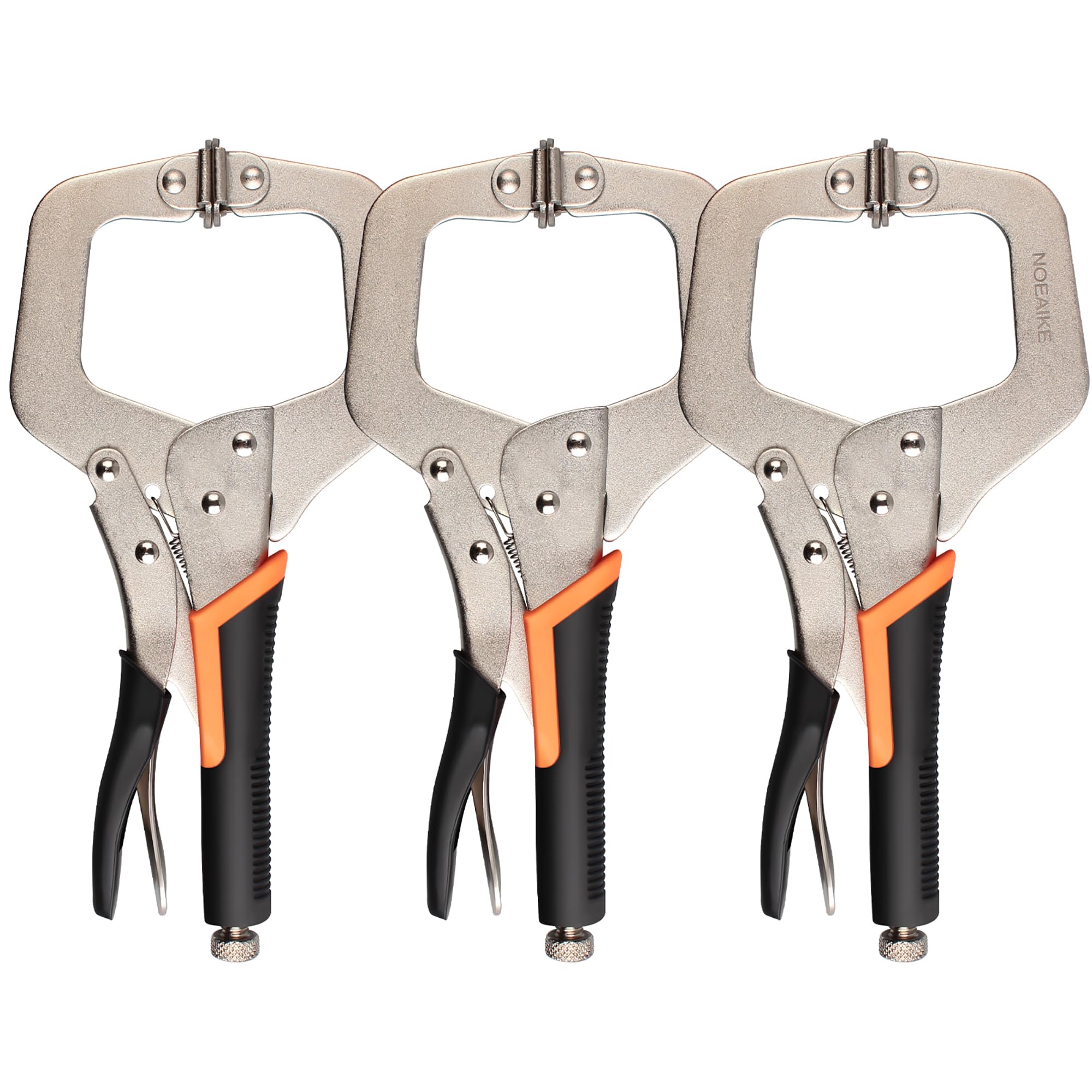 NOEAIKE 11-inch metal face clamp set shown as a three-pack for welding and woodworking use.