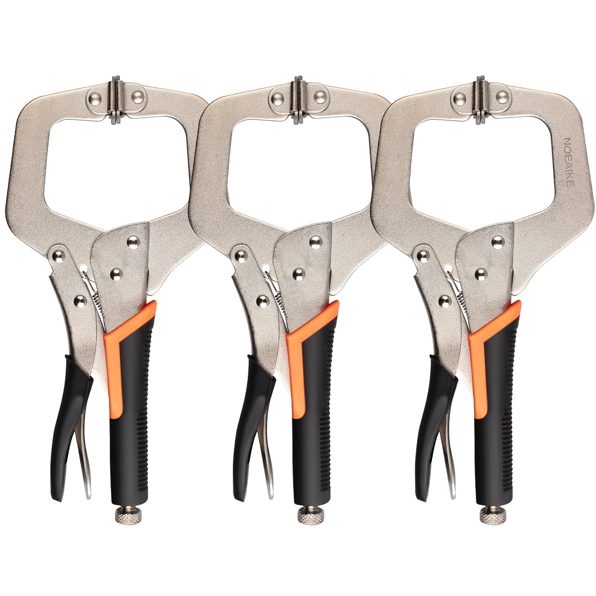 NOEAIKE 11-inch metal face clamp set shown as a three-pack for welding and woodworking use.