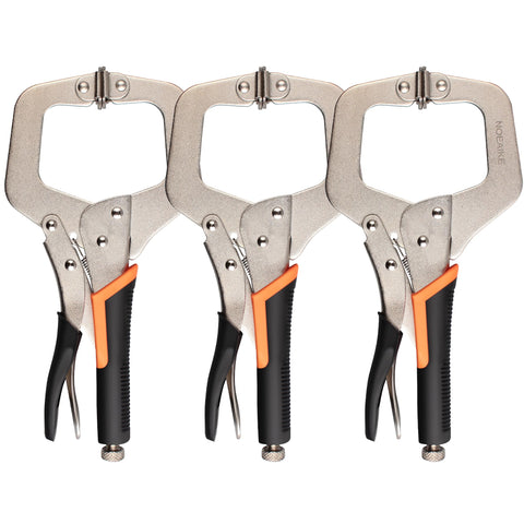 NOEAIKE 11-inch metal face clamp set shown as a three-pack for welding and woodworking use.