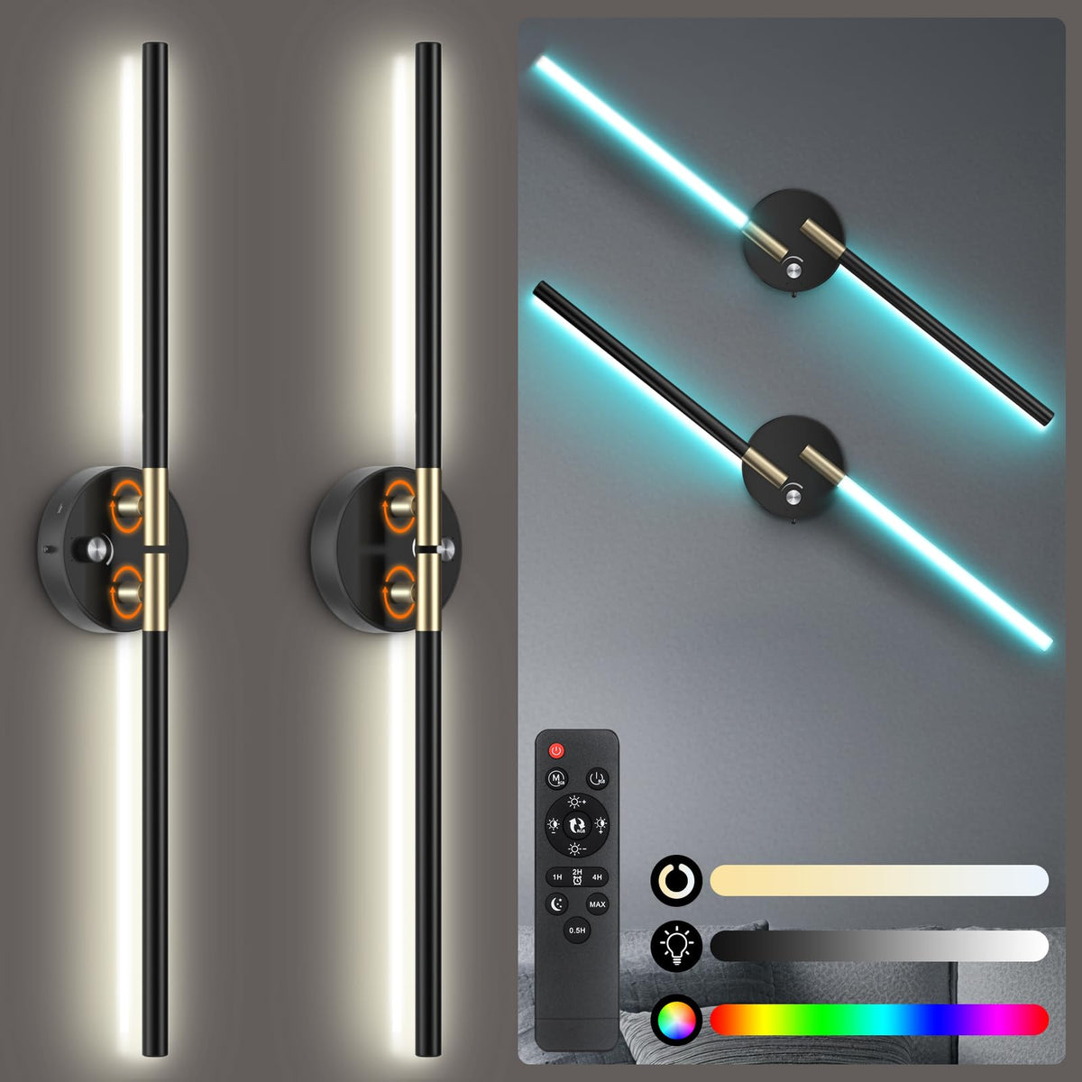 NoeiiT battery wall sconce with 360 rotate arms for customizable ambient lighting.