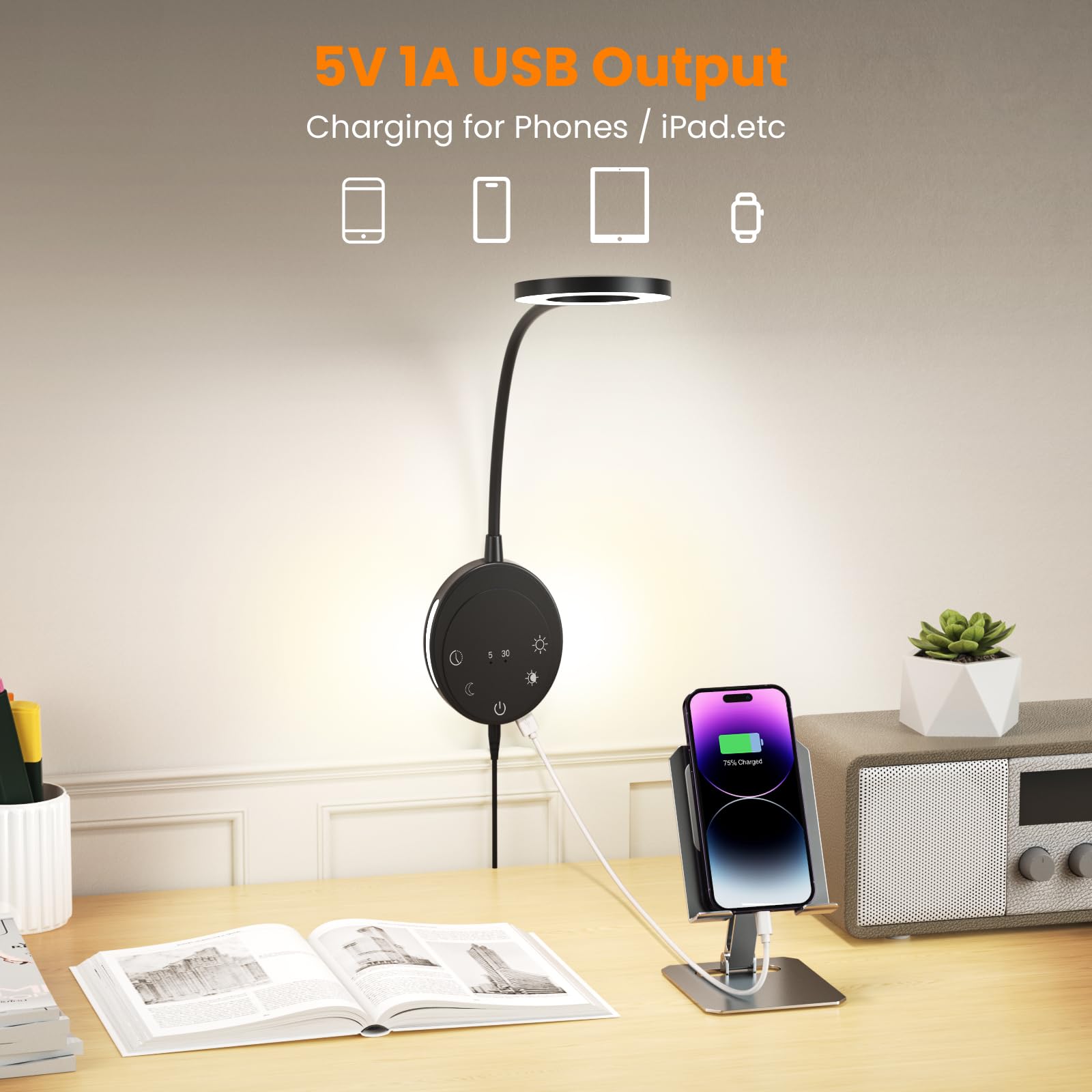 NoeiiT gooseneck 360-degree adjustable reading light for flexible bedside use