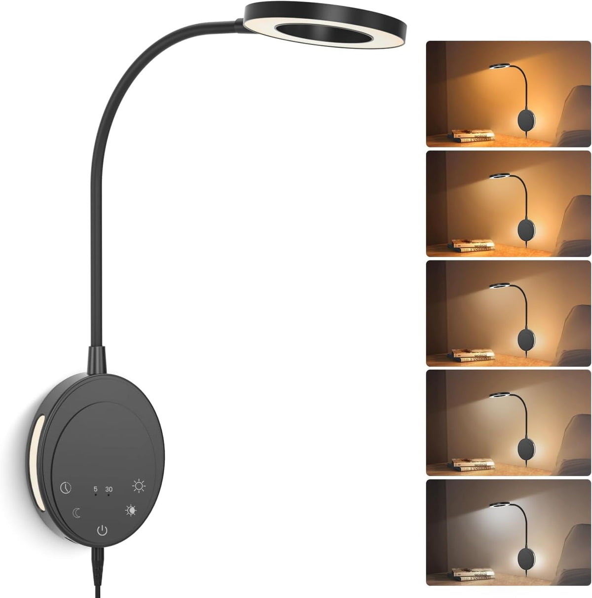 NoeiiT wall-mounted reading light assembly with versatile mounting options for any bedroom.