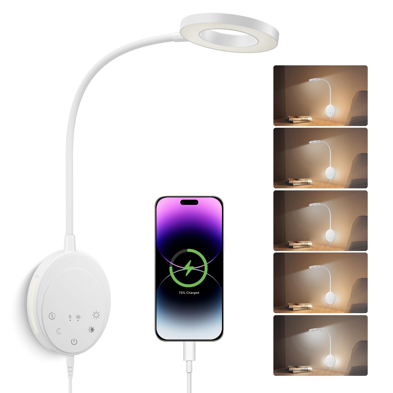 NoeiiT wall-mounted reading light shown in a modern bedroom setup for bedside illumination