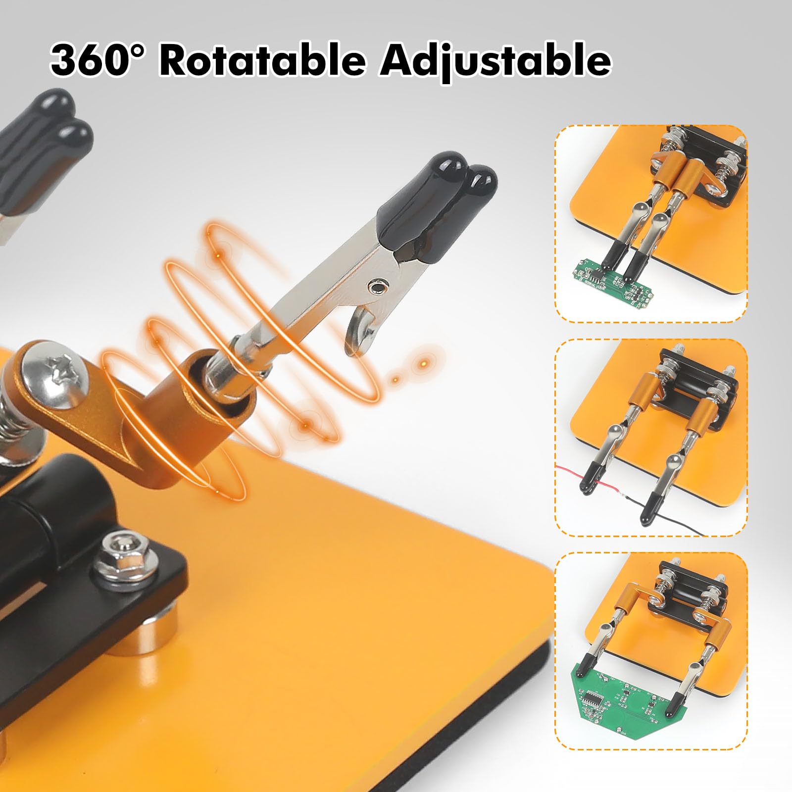 NOEVSBIG 360-degree arms allow quick reach to tiny components during electronics work.