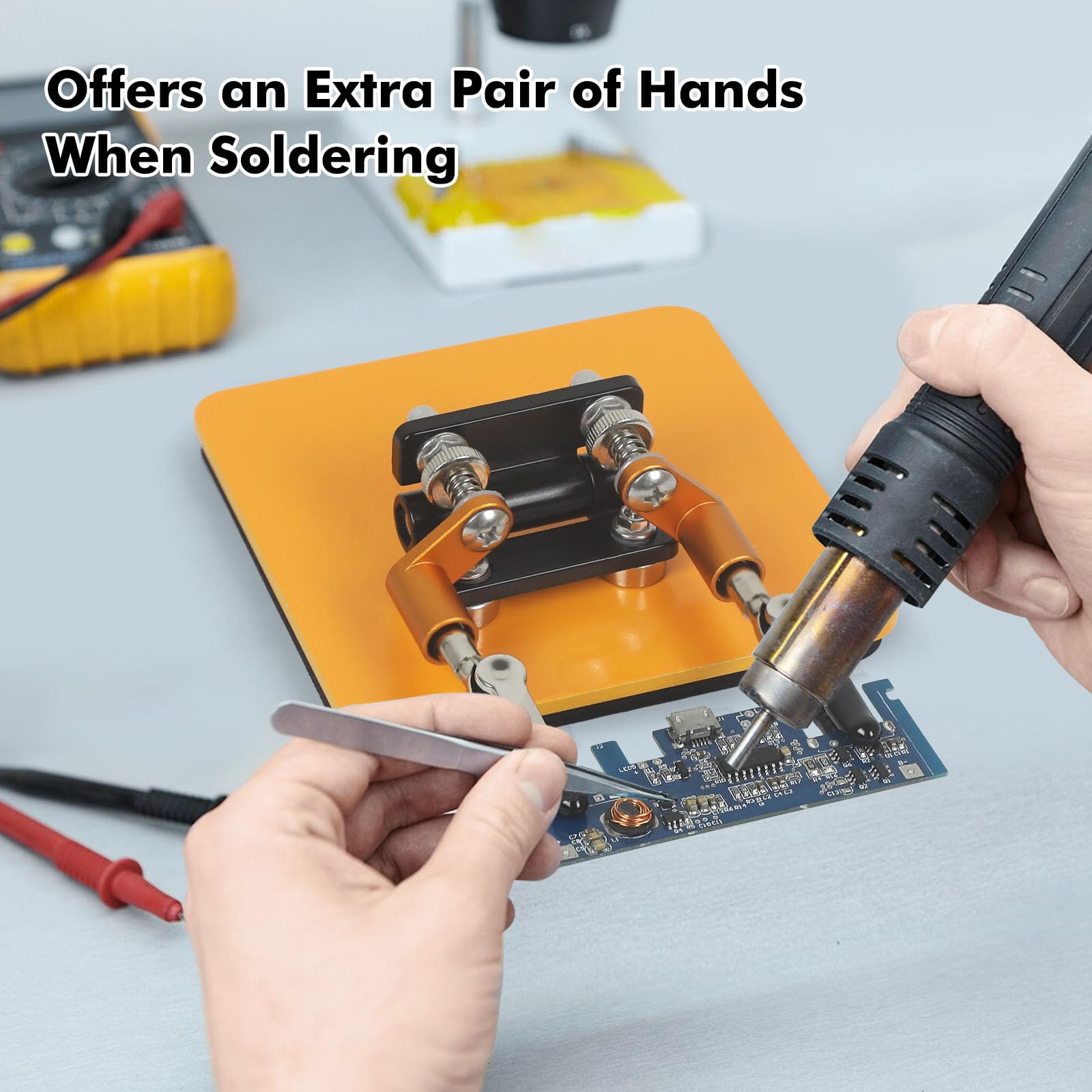NOEVSBIG clips with protective sleeves guard boards from scratches during soldering.