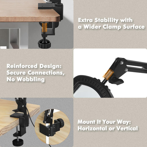 NOEVSBIG four-way mounting and versatile clamp preserve a wobble-free setup.
