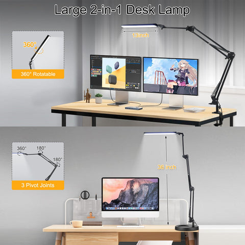 NOEVSBIG lamp head rotates 360 degrees for flexible task angles.