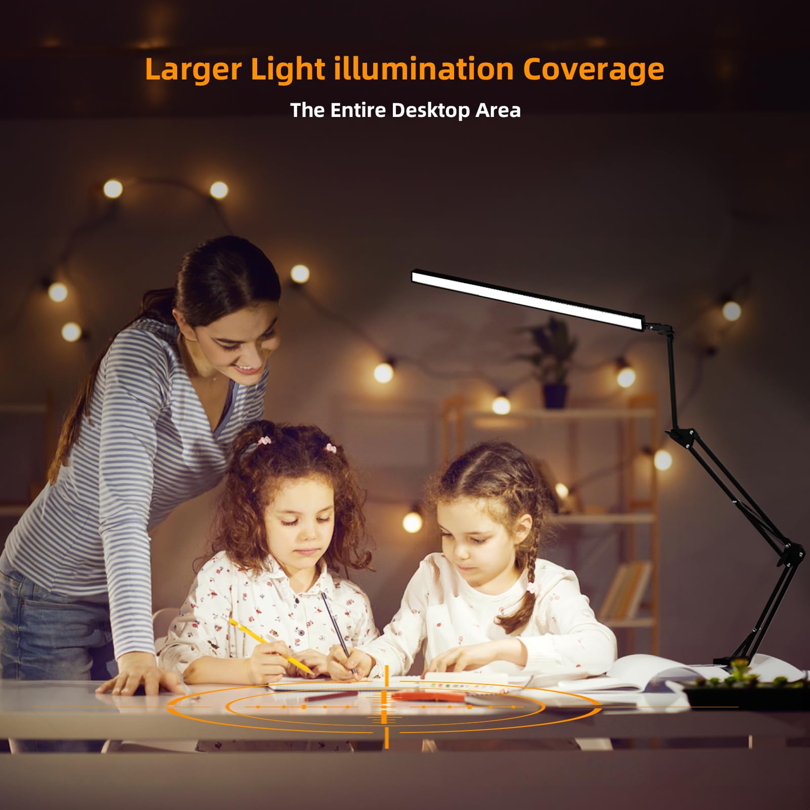 NOEVSBIG 50.7-inch swing arm provides wide-area lighting for large workbenches.
