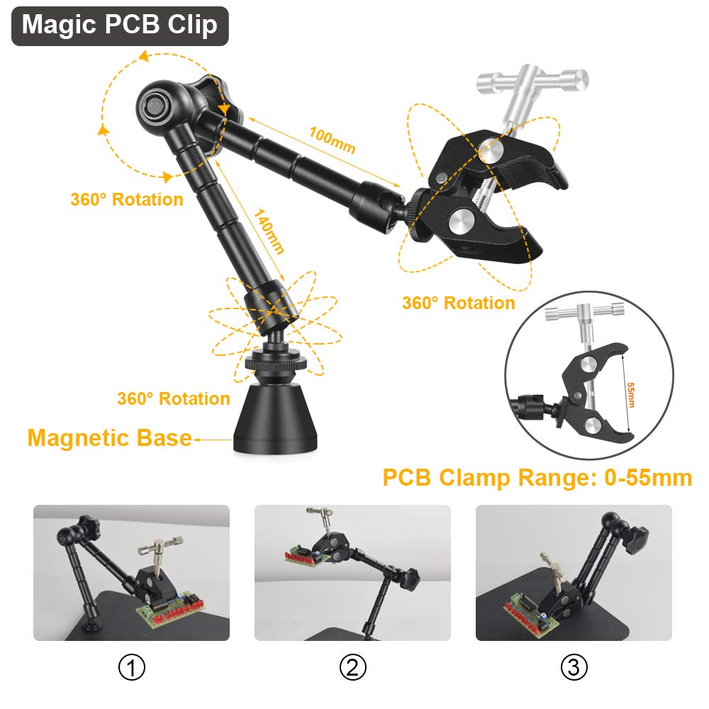 NOEVSBIG magnetic arms allow flexible positioning for delicate components.