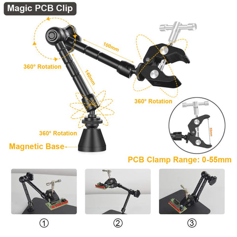 NOEVSBIG magnetic arms allow flexible positioning for delicate components.