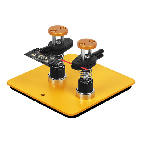 NOEVSBIG Magnetic Helping Hands dual clamp secures PCB and wire for steady soldering.