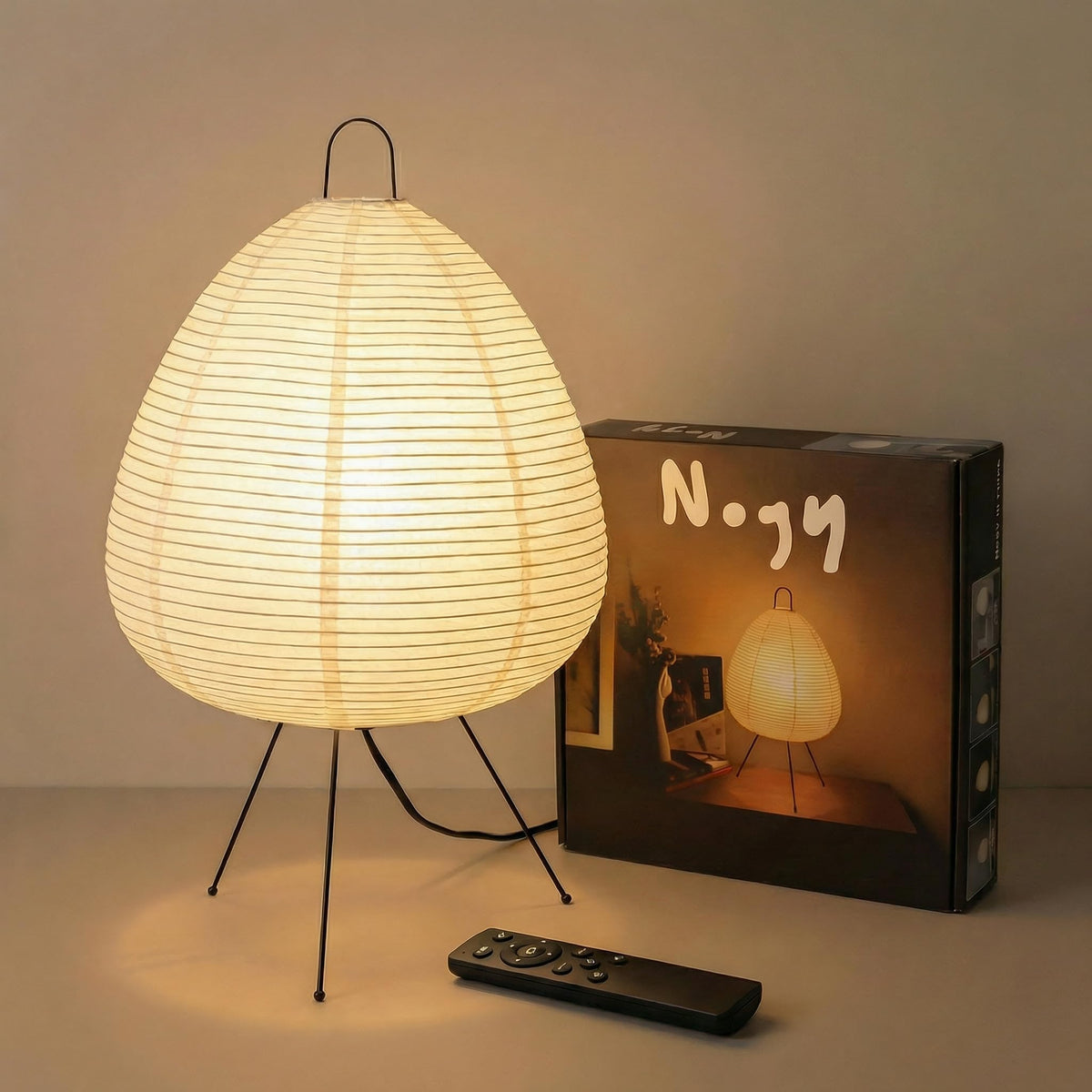 Nogy Akari Noguchi rice paper lamp close-up showing soft ambient glow for calm rooms.