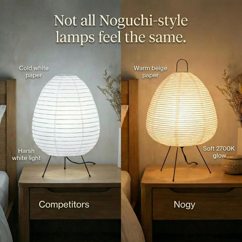 Nogy Japanese washi paper shade close-up with gentle light for serene evenings.
